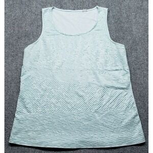 By Chicos Tank Top Womens 2 Light Blue Embellished Striped Round Neck Pullover